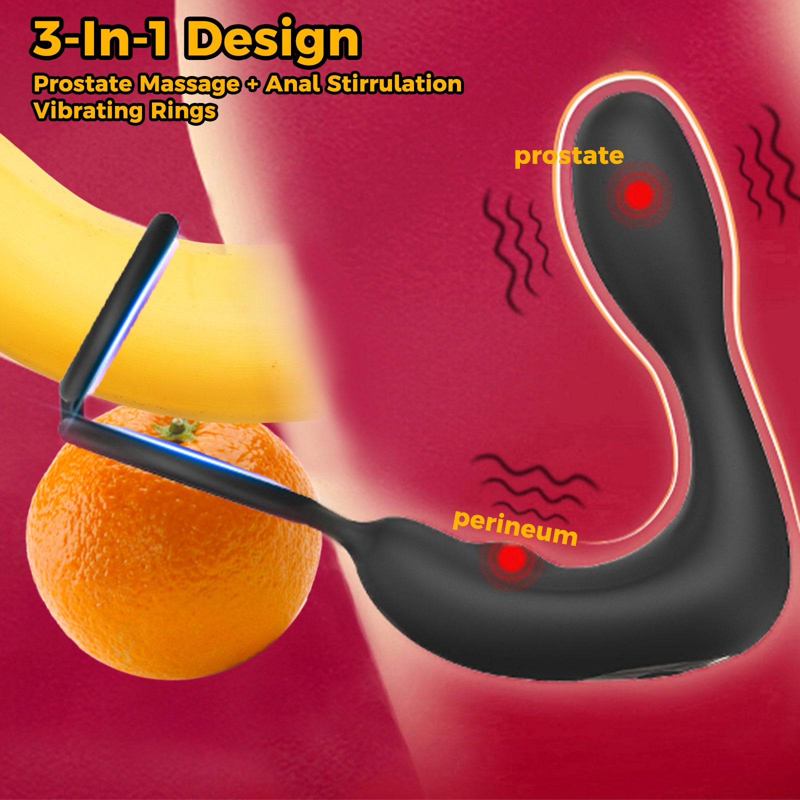Male prostate massager, vibrating anal plug, locking ring, remote control for adult sex toys