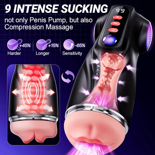 Daphne - 3 Sleeves Pocket Pussy Penis Pump with 9 Sucking & 9 Vibrating Male Stroker