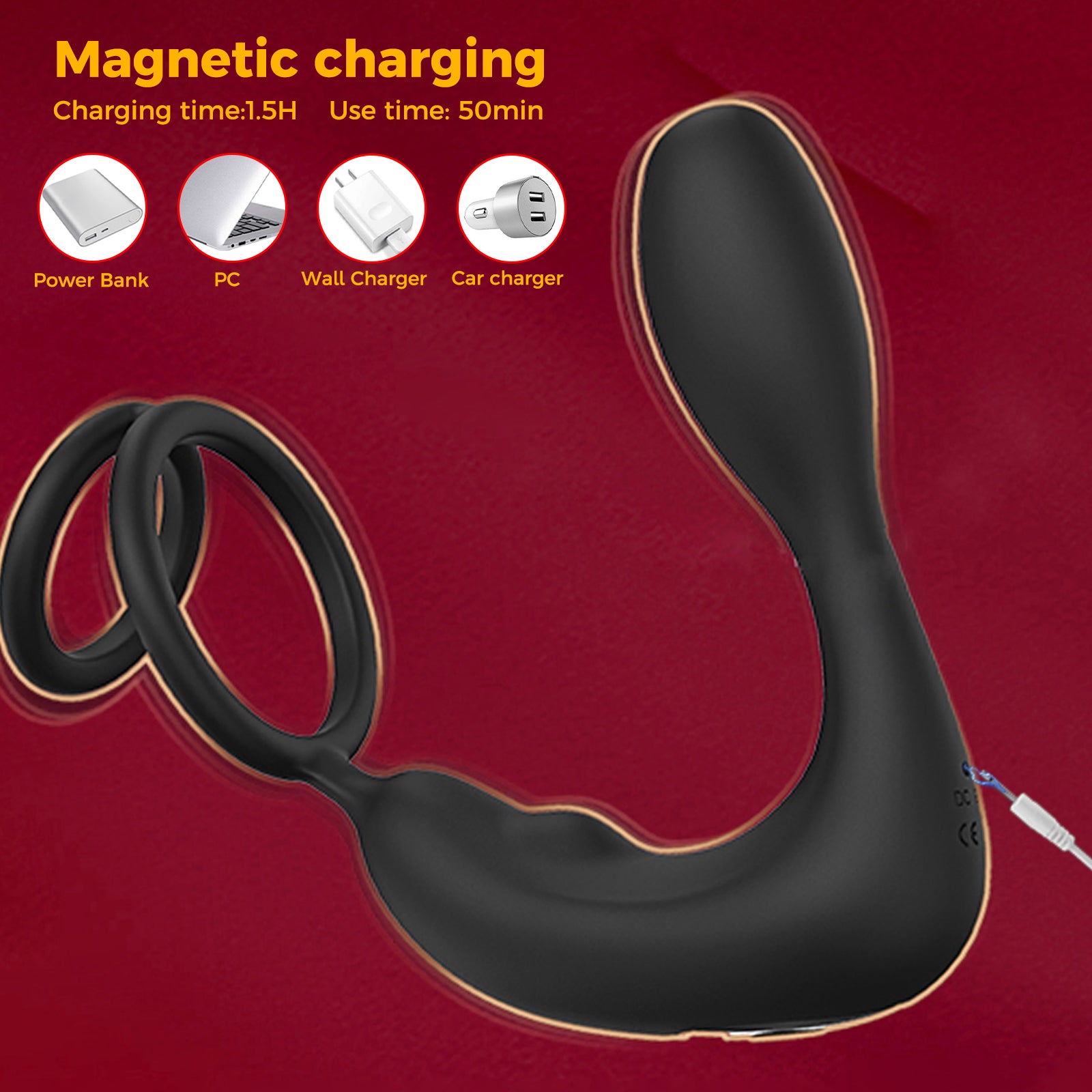 Male prostate massager, vibrating anal plug, locking ring, remote control for adult sex toys